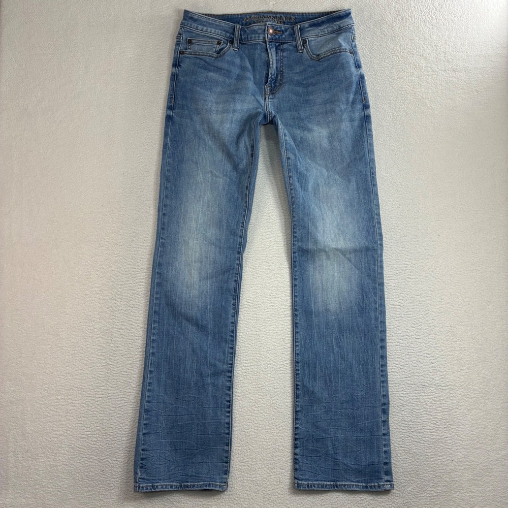 American Eagle Bootcut Jeans Men 30x33 Blue Whiskered Faded Original Classic Low